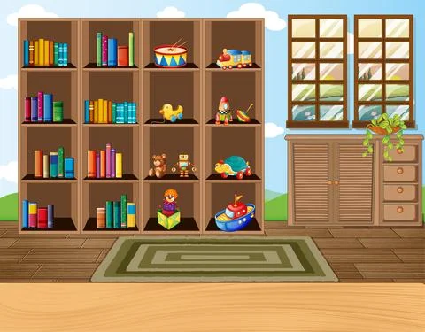 Empty classroom scene with interior decoration and objects 스톡 일러스트