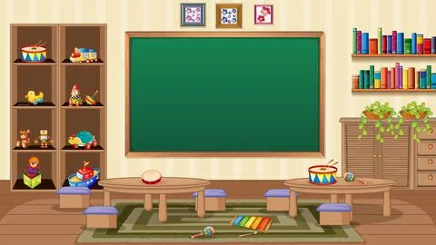 Empty classroom scene with interior decoration and objects 스톡 일러스트