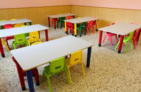 Empty classroom of a school due to the child flu epidemic Photos