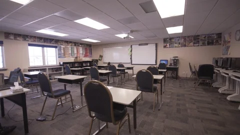 Empty Classroom Slider Pan Shot Pull Backwards Stock-Footage 88013487