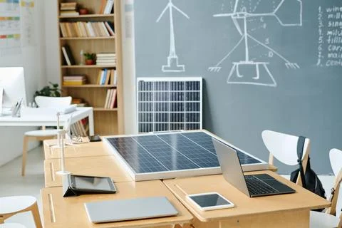 Empty classroom with solar panel Foto stock