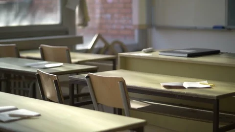 Empty classroom at a university, college or high school Stock Footage 126480041