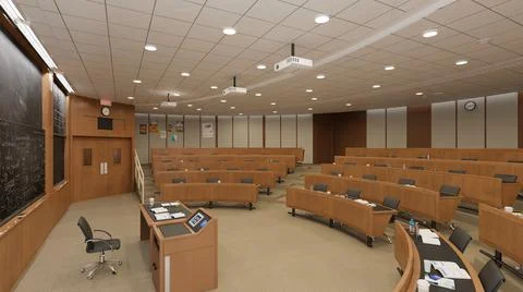 Empty classroom university or collage back to school 3d illustration Illustrazione stock