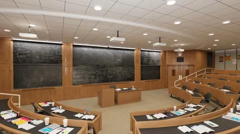 Empty classroom university or collage back to school 3d illustration Illustrazione stock
