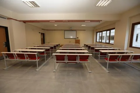 Empty Classroom in University Wide Angle Stock Photos
