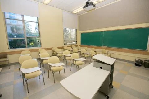 Empty classrooms in college Stock Photos