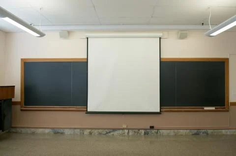 Empty classrooms with projector screen Stock Photos