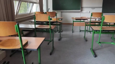 Empty classrooms as school holidays approach Stock Footage 339650018