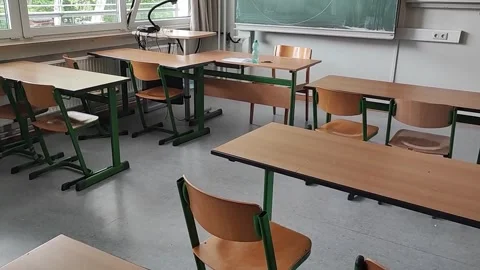 Empty classrooms as school holidays approach Stock Footage 339650526