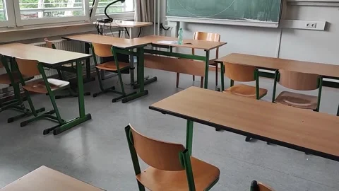 Empty classrooms as school holidays approach Stock Footage 339650716