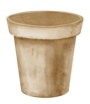 Empty Clay Flower Pot. Hand drawn watercolor illustration of ceramic simple Stock Illustration