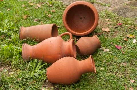 Empty clay pots Stock Photos