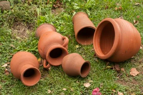 Empty clay pots Stock Photos