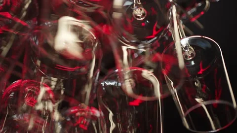 Empty clean glasses hang over the bar counter Stock Footage 227531866