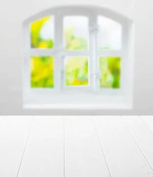 Empty clean white kitchen table and window Stock Photos