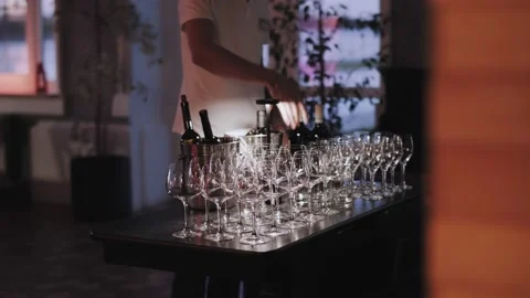 Empty clean wine glasses on the table Stock Footage 165172910