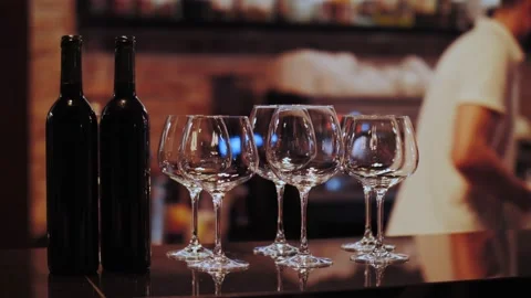 Empty clean wine glasses on the table Stock Footage 165173271