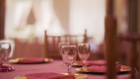 Empty clean wine glasses on the table. Stock Footage 247734640
