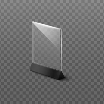 Empty clear plastic table stand mockup isolated on transparent background Illustrazione stock