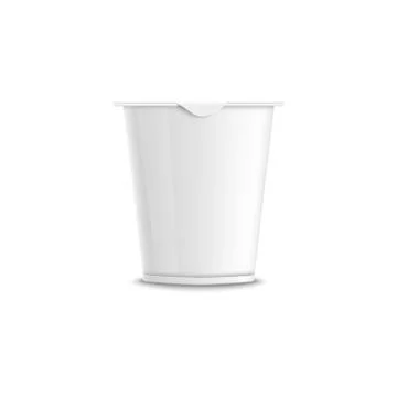 Empty clear white plastic triangular yogurt containers with closed lid and cap. イラスト素材