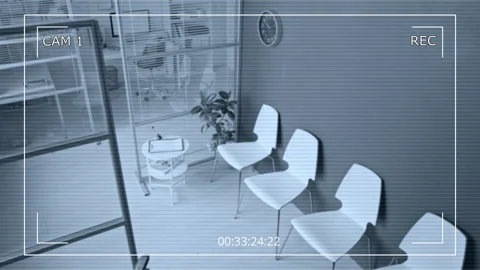 Empty Clinic Waiting Room Displayed on Security Camera Feed Stock Footage 339798478
