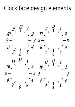 Empty clock face design, set of four clock faces in monochrome black and white Stock Illustration