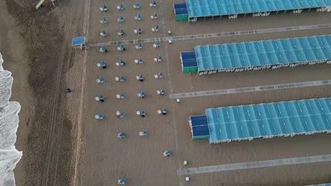 Empty closed blue beach resort. No people for coronavirus crisis. Stock Footage 152958252