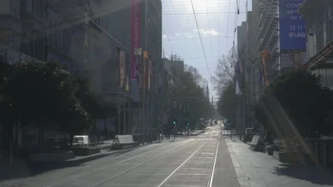 Empty closed Bourke Street Mall Melbourne city during Covid lockdown Victoria Stockbeeldmateriaal 139109271