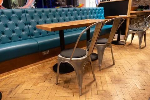 An Empty Closed Cafe with Dining Seats and Table Stock Photos