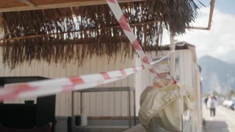 Empty closed cafe during coronavirus pandemic Stock Footage 198257491