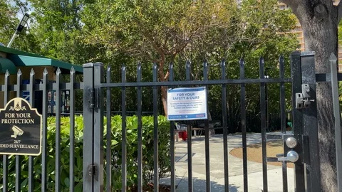 Empty closed playground. Quarantine in Miami Stock Footage 126547551
