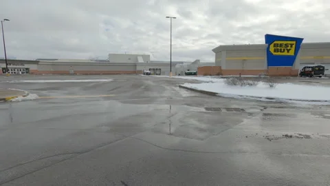 Empty closed shopping mall in Toronto area COVID 19 pandemic lockdown Video stock 145923712