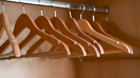 Empty clothes hangers. Stock Footage 244486045