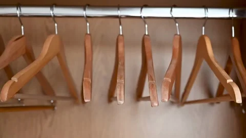 Empty clothes hangers. Stock Footage 244486048