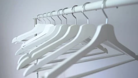 Empty Clothes Hangs In Dressing Room Stock Footage 148126683