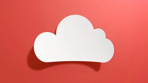 Empty Cloud Speech Bubble. White Cut Out Paper on Red Background. 3D Render. Illustrazione stock