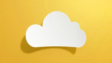 Empty Cloud Speech Bubble. White Cut Out Paper on Yellow Background. 3D Render. 스톡 일러스트