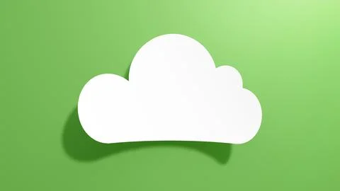 Empty Cloud Speech Bubble. White Cut Out Paper on Green Background. 3D Render. Stockillustratie