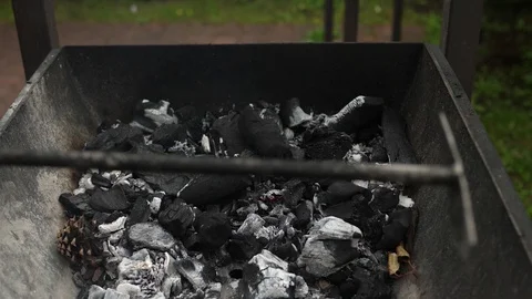 Empty Coal Fireplace. Summer House Terrace outdoors. Ready to Cook Barbeque BBQ. Vídeos de archivo 128450647