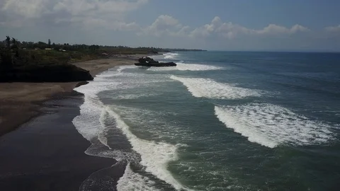 Empty Coastline with Waves in Bali Indonesia Yeh Ganga Beach Stock Footage 101789666
