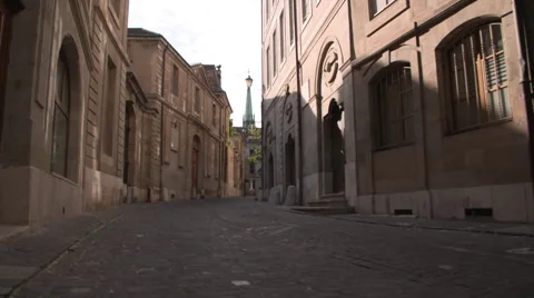 Empty cobbled street and St. Pierre Cathedral in the background Stock Footage 68525290