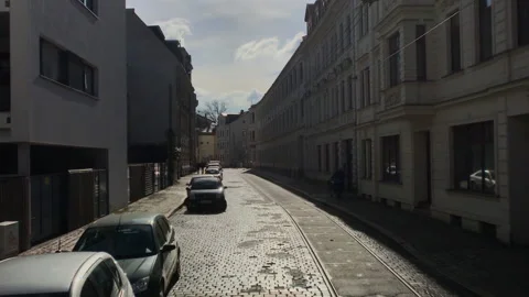 Empty cobblestone street in Leipzig, Germany 스톡 동영상 153860743