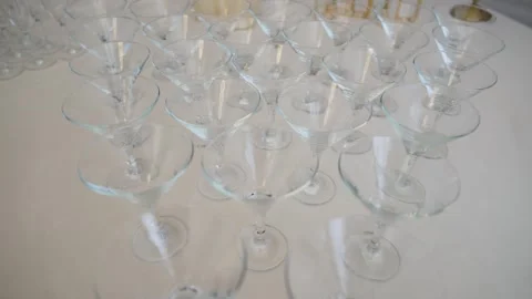 Empty Cocktail Glasses Pyramid for Celebration Stock Footage 333684081