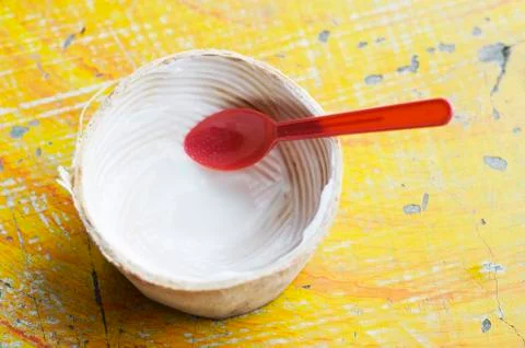 Empty coconut shell for coconut milk ice cream 스톡 사진