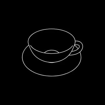 Empty Coffee cup. Isolated on black background. Vector outline illustration. Stock Illustration