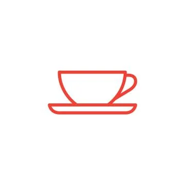 Empty Coffee Cup Line Red Icon On White Background. Red Flat Style Vector Stock Illustration