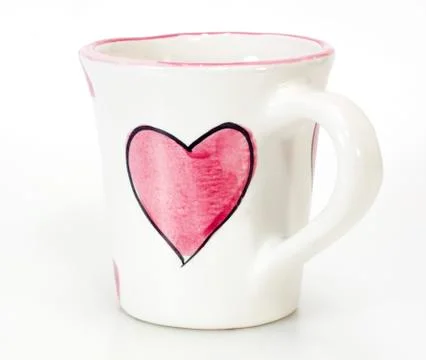 Empty coffee cup paint heart shape on white background Stock Photos