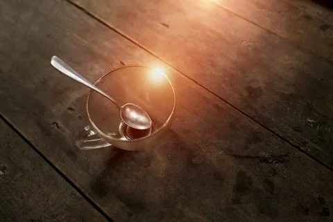 Empty coffee cup, placed on old wood. Stock Photos