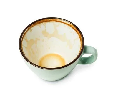 Empty coffee cup with stains and coffee ring marks Stock Photos