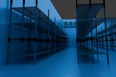 Empty cold storage room with blue lighting Illustrazione stock